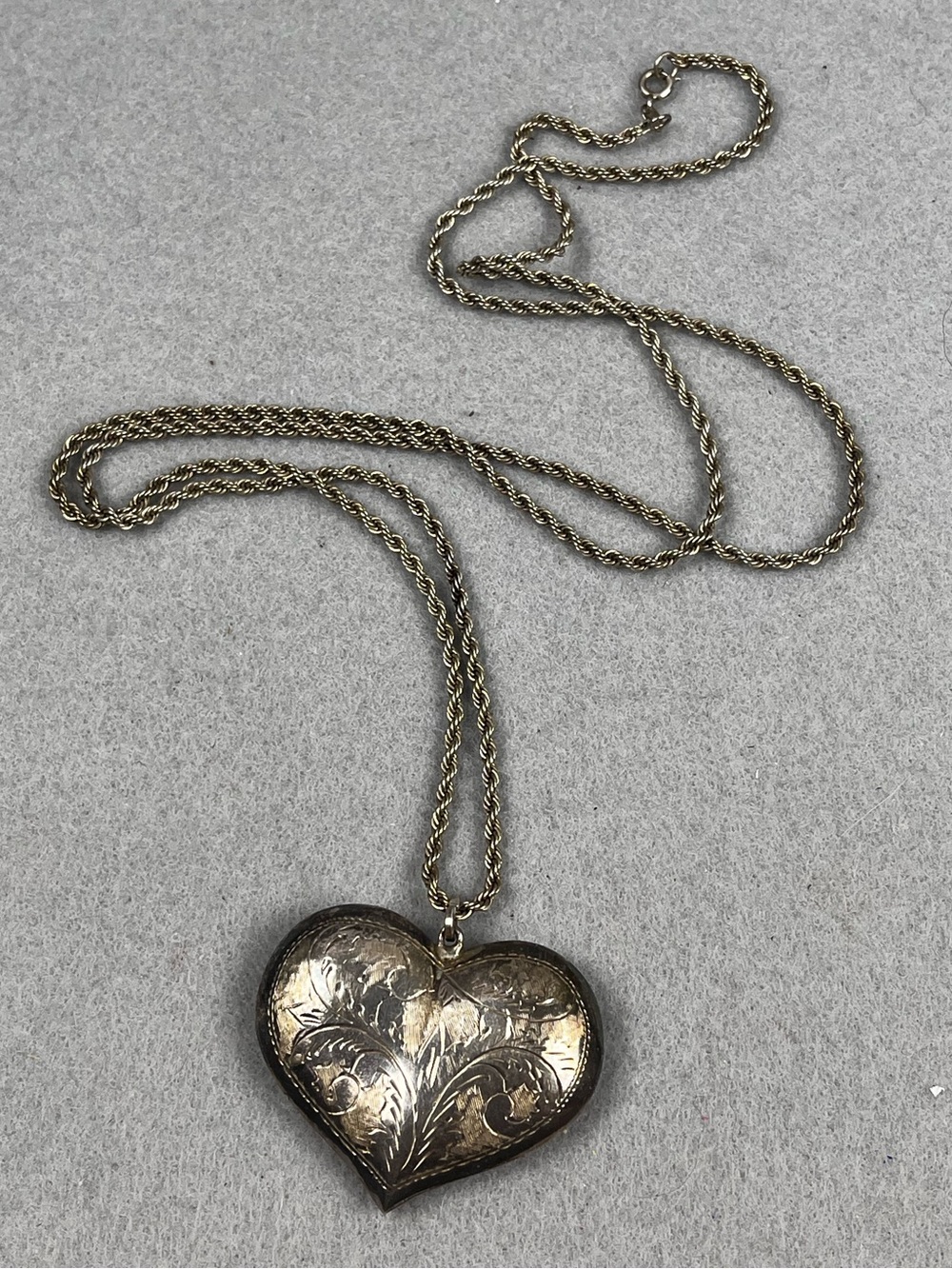 Vintage Sterling silver 925 Statment Puffy Heart Pendant Rope Chain Necklace 30”